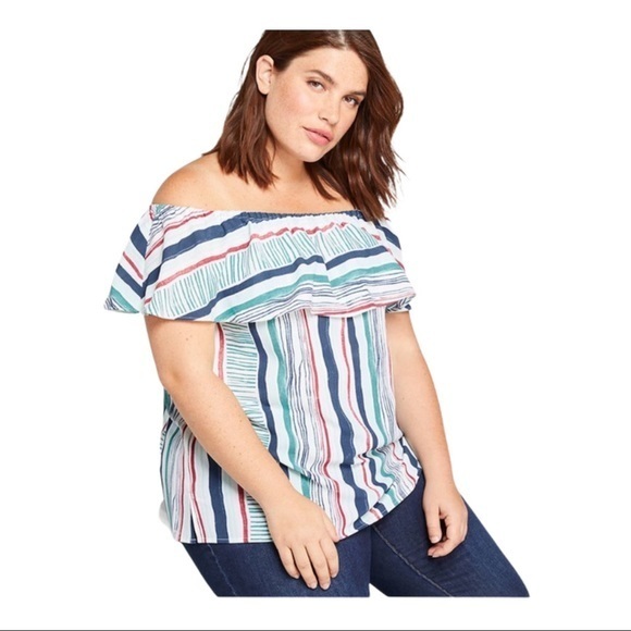 Lane Bryant Off The Shoulder‎ Stripped Top - Picture 3 of 4